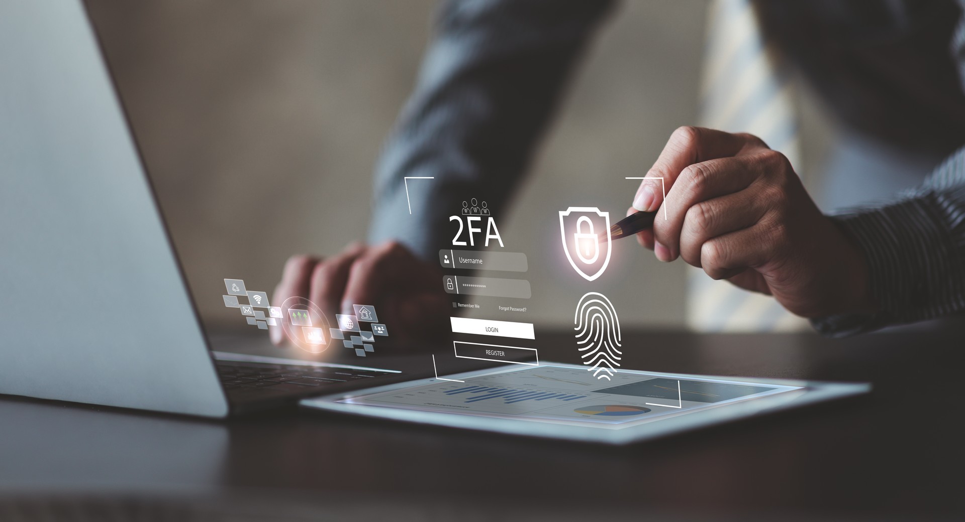 2FA increases the security of your account, Two-Factor Authentication laptop screen displaying a 2fa concept, Privacy protect data and cybersecurity.